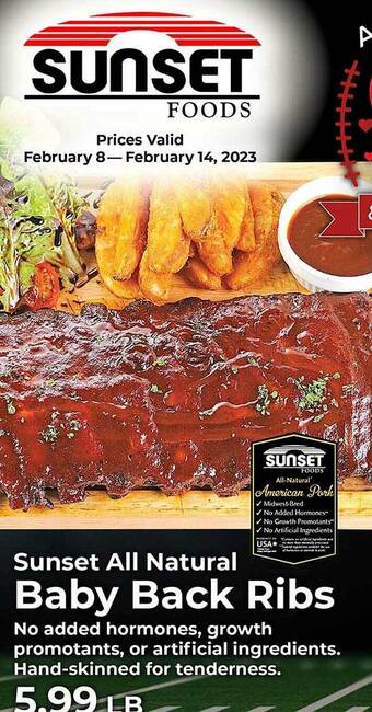 Sunset Foods Sunset all natural baby back ribs offer