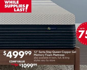 Big Lots 12" serta stay queen copper gel memory foam mattress offer