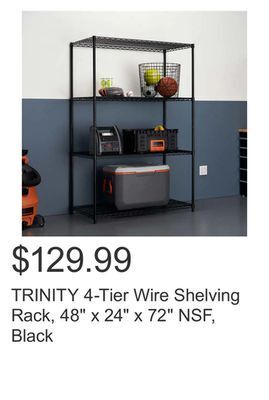 Costco Trinity 4-tier wire shelving rack, 48" x 24" x 72" nsf, black offer