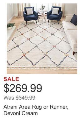 Costco Atrani area rug or runner, devoni cream offer