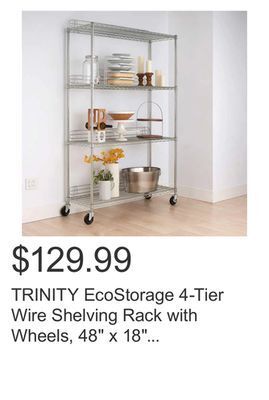 Costco Trinity ecostorage 4-tier wire shelving rack with wheels, 48" x 18" x 72" , nsf, chrome color offer