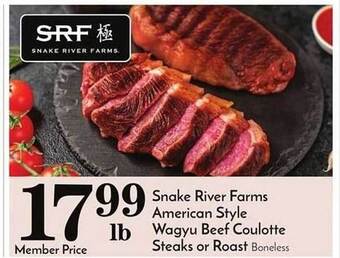 Pavilions Snake river farms american style wagyu beef coulotte steaks or roast offer