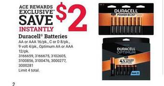 Ace Hardware Duracell batteries offer