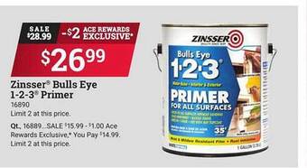 Ace Hardware Zinsser bulls eye 1-2-3 primer offer