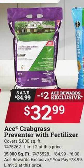 Ace Hardware Ace crabgrass preventer with fertilizer offer