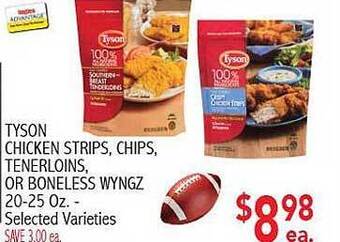 Ingles Markets Tyson chicken strips, chips, tenerloins, or boneless wyngz offer