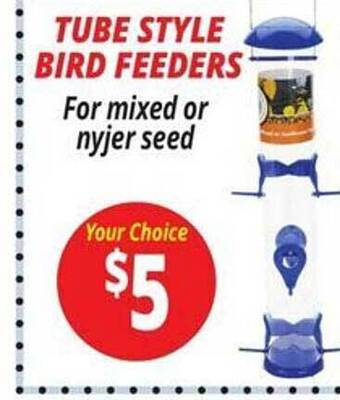 Ocean State Job Lot Tube style bird feeders offer