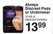 Price Chopper Always discreet pads or underwear offer