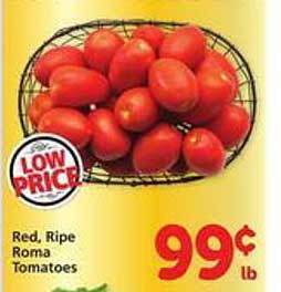 Safeway Red, ripe roma tomatoes offer