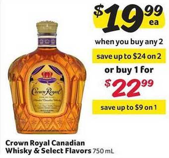 Winn Dixie Crown royal canadian whisky & select flavors offer