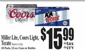 Baja Ranch Miller lite, coors light, tecate offer