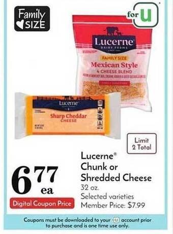 Pavilions Lucerne chunk or shredded cheese offer