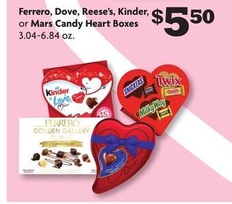 Family Dollar Ferrero, dove, reese's, kinder, or mars candy heart boxes offer