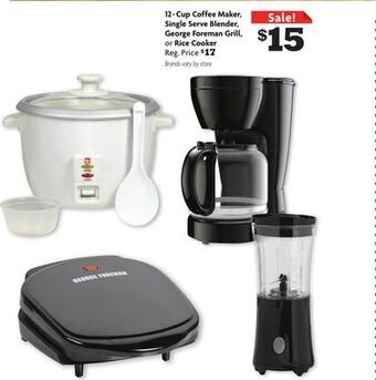 Family Dollar 12-cup coffee maker, single serve blender, george foreman grill, or rice cooker offer
