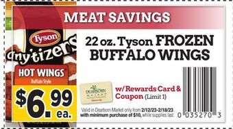 Dearborn Market Tyson frozen buffalo wings offer