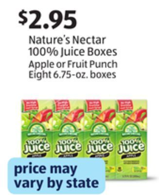 Aldi Nature's nectar 100% juice boxes offer