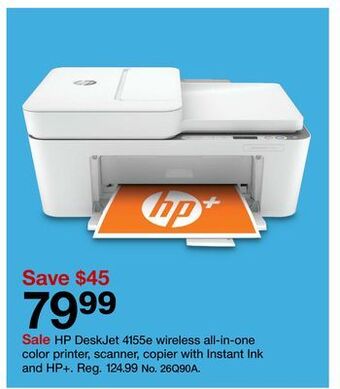 Target Hp deskjet 4155e wireless all-in-one color printer, scanner, copier with instant ink and hp+. offer