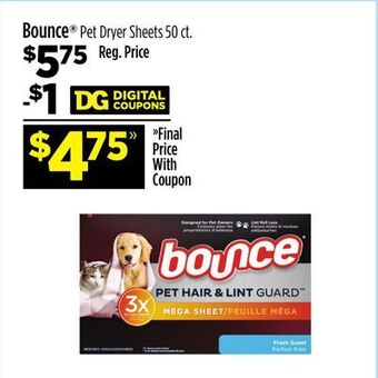 Dollar General Bounce® pet dryer sheets offer