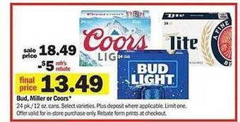 Meijer Bud miller or coors offer