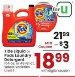 Albertsons Tide Liquid or Pods Laundry Detergent offer