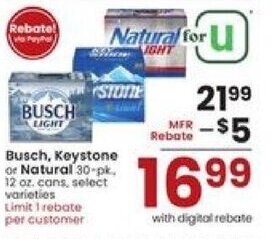 Albertsons Busch, Keystone or Natural 30-pk 12 oz. cans offer