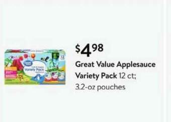 Walmart Great Value Applesauce Variety Pack offer