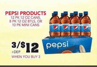 Fareway Pepsi Products 12 Pk 12 Oz Cans, 8 Pk 12 Oz Btls, Or 10 Pk Mini Cans offer