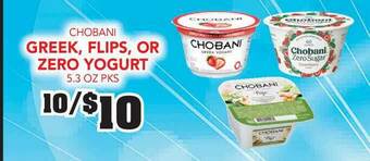 Fareway Chobani Greek, Flips, Or Zero Yogurt 5.3 Oz Pks offer
