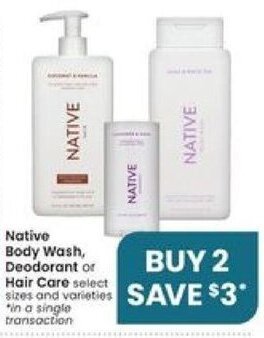 Albertsons Native Body Wash, Deodorant or Hair Care offer
