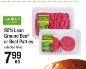 Lowes Foods Laura's Lean 92% Lean Ground Beef Or Beef Patties 16 Oz offer
