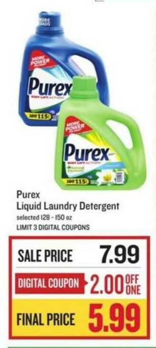 Lowes Foods Purex Liquid Laundry Detergent 128-150 Oz offer
