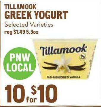 New Seasons Market Tillamook Greek Yogurt offer