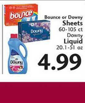 Sunset Foods Bounce Or Downy Sheets Or Downy Liquid offer