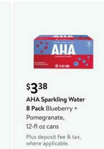 Walmart Aha Sparkling Water 8 Pack Blueberry + Pomegranate offer