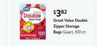 Walmart Great Value Double Zipper Storage Bags Quart offer