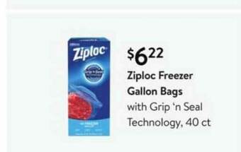 Walmart Ziploc Freezer Gallon Bags With Grip 'n Seal Technology offer