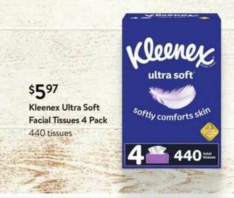 Walmart Kleenex Ultra Soft Facial Tissues 4 Pack offer