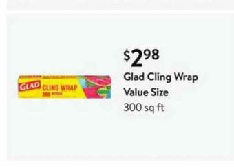 Walmart Glad Cling Wrap Value Size offer