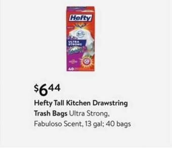 Walmart Hefty Tall Kitchen Drawstring Trash Bags Ultra Strong, Fabuloso Scent offer