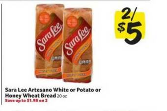 Winn Dixie Sara Lee Artesano White Or Potato Or Honey Wheat Bread offer