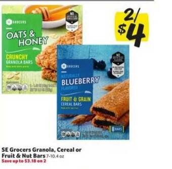 Winn Dixie Se Grocers Granola, Cereal Or Fruit & Nut Bars offer