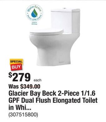 The Home Depot Glacier bay beck 2-piece 1/1.6 gpf dual flush elongated toilet in white, seat included offer
