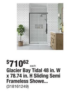 The Home Depot Glacier bay tidal 48 in. w x 78.74 in. h sliding semi frameless shower door in matte black offer