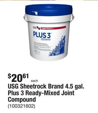 The Home Depot Usg sheetrock brand 4.5 gal. plus 3 ready-mixed joint compound offer