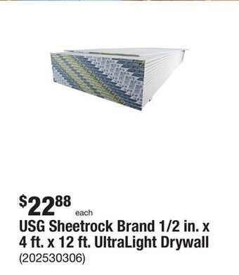 The Home Depot Usg sheetrock brand 1/2 in. x 4 ft. x 12 ft. ultralight drywall offer