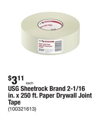 The Home Depot Usg sheetrock brand 2-1/16 in. x 250 ft. paper drywall joint tape offer