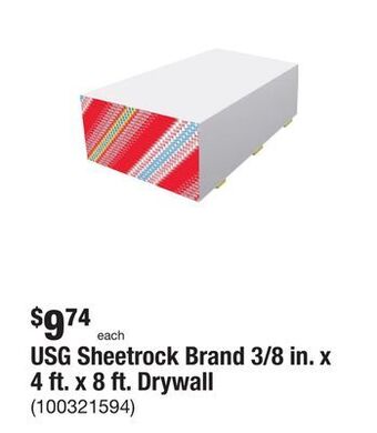 The Home Depot Usg sheetrock brand 3/8 in. x 4 ft. x 8 ft. drywall offer