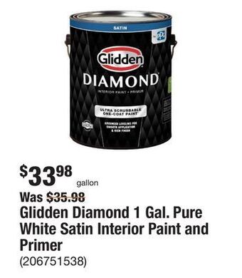The Home Depot Glidden diamond 1 gal. pure white satin interior paint and primer offer