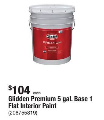 The Home Depot Glidden premium 5 gal. base 1 flat interior paint offer