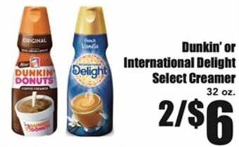 Warehouse Market Dunkin' or International Delight Creamer 32 oz offer